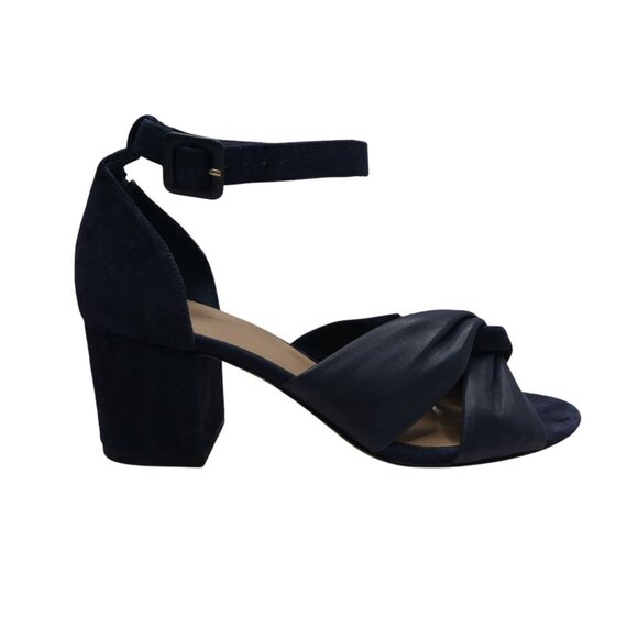 Diane Von Furstenberg Pasadena Blue Leather Open Toe Chunky Heel Sandals - Picture 2 of 13